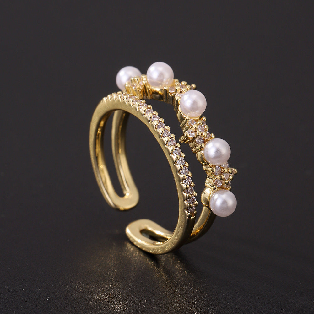 Women's Special Interest Light Luxury Design Pearl Fashion Rings