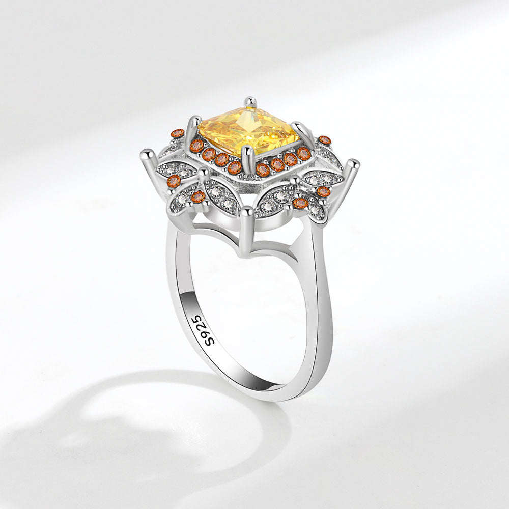 Women's Shiny Bright Square Yellow Gemstone For Rings