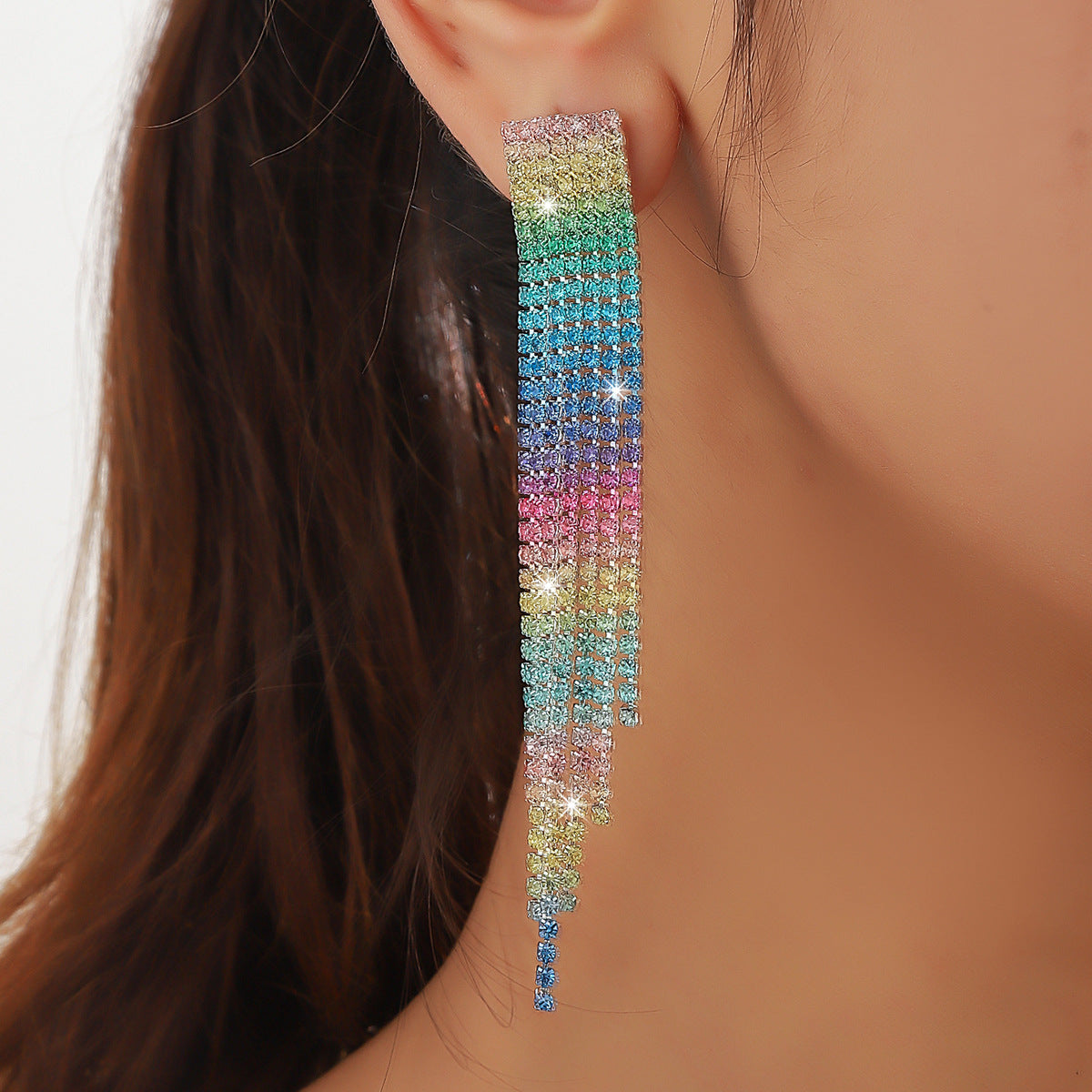 Damen-Ohrringe mit vollem Diamanten in Regenbogenfarben, Abendkleid-Accessoires