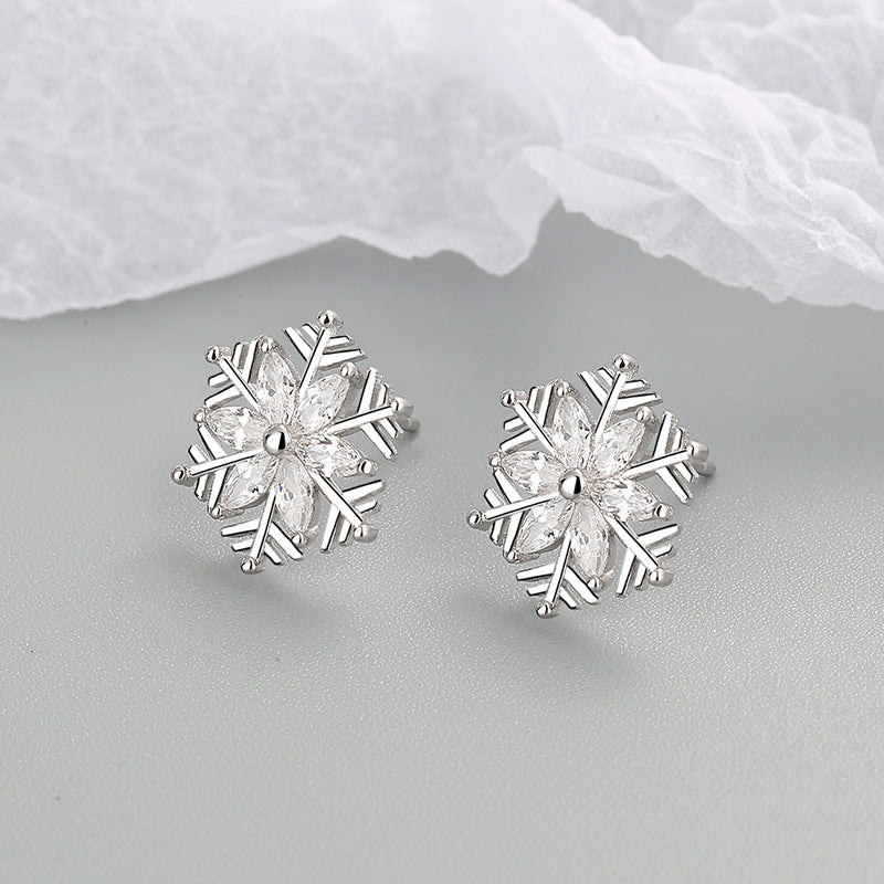 Sier Diamond Snowflake Personality Fashion Zircon Earrings