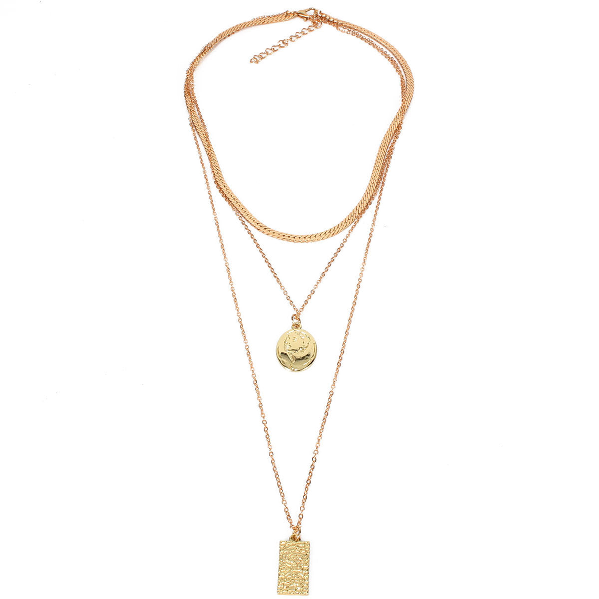 Colliers de chaîne de pull avec pendentif en métal gaufré pour femmes