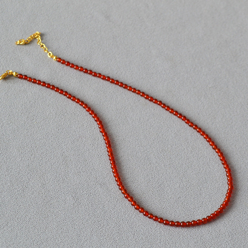 Women's Ice Transparent Red Agate Real Stone Beaded Simple Elegant Necklaces