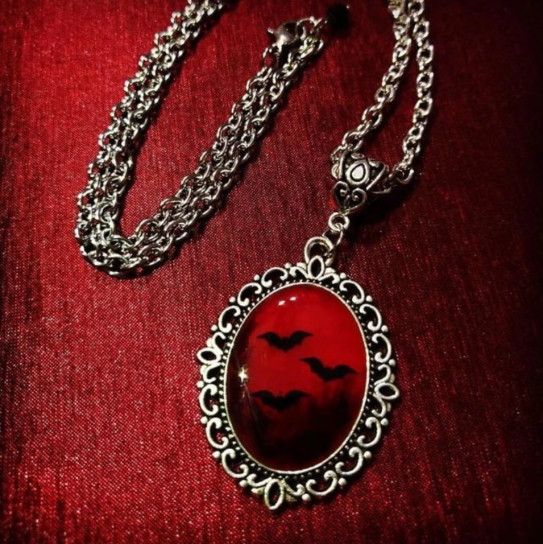Gothic Blood And Bat Dracula Inspired Resin Necklaces
