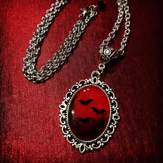 Gothic Blood And Bat Dracula Inspired Resin Necklaces