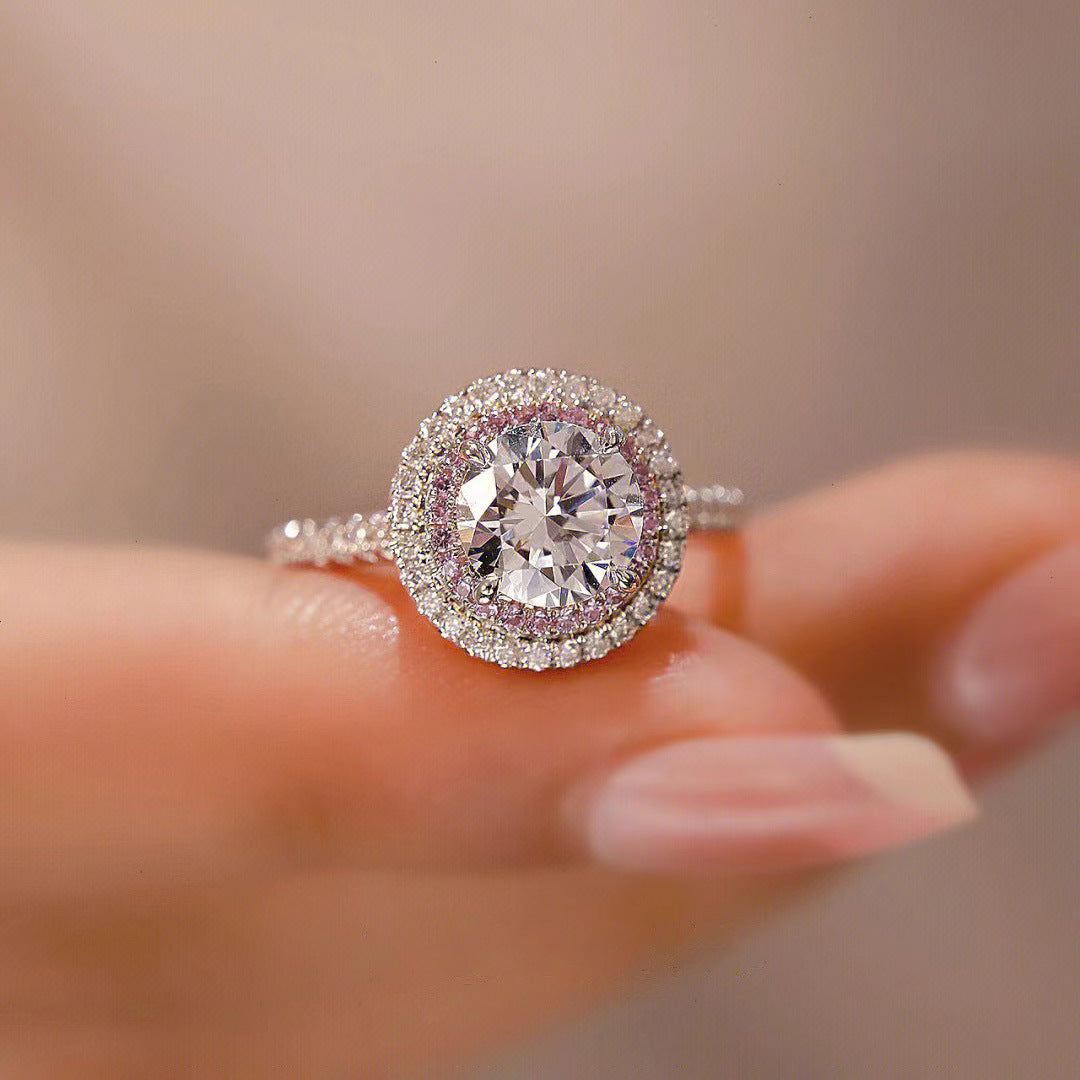 Imitation Moissanite Surrounded With Pink White Color Full Diamond Rings