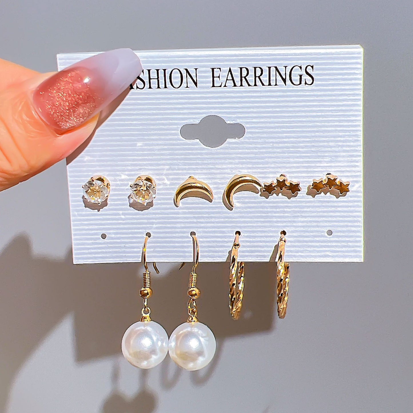 Boucles d'oreilles style Hepburn vintage Star Moon Pearl