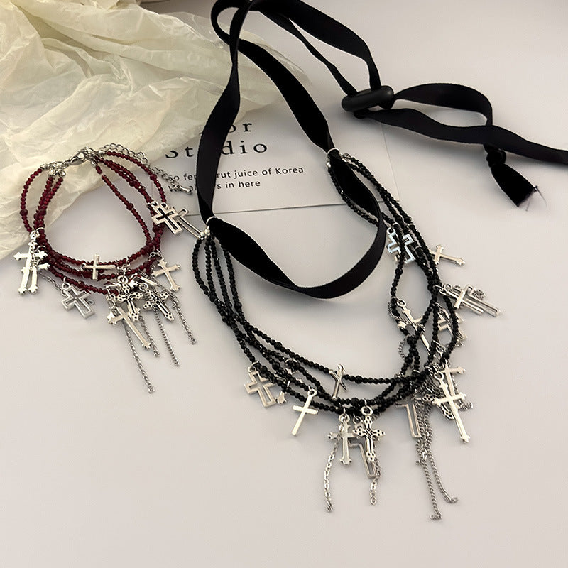 Cross Tassel Niche Temperament Neck Band Necklaces