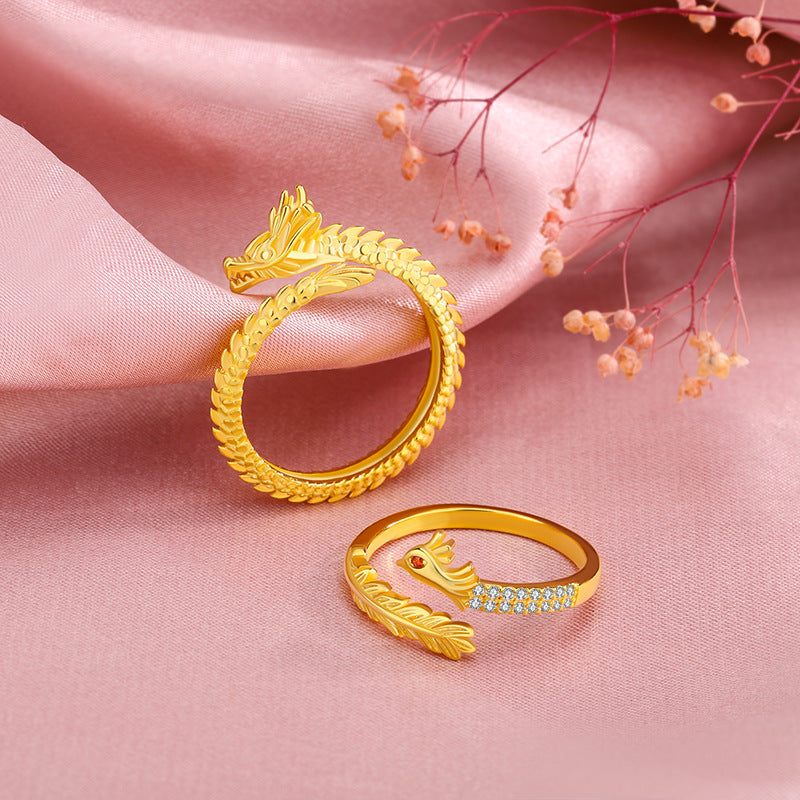 Bagues à index ouvert Pure Sier Dragon Couple Phoenix