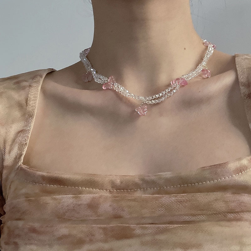 Layer Crystal String Beads Design Twin Necklaces