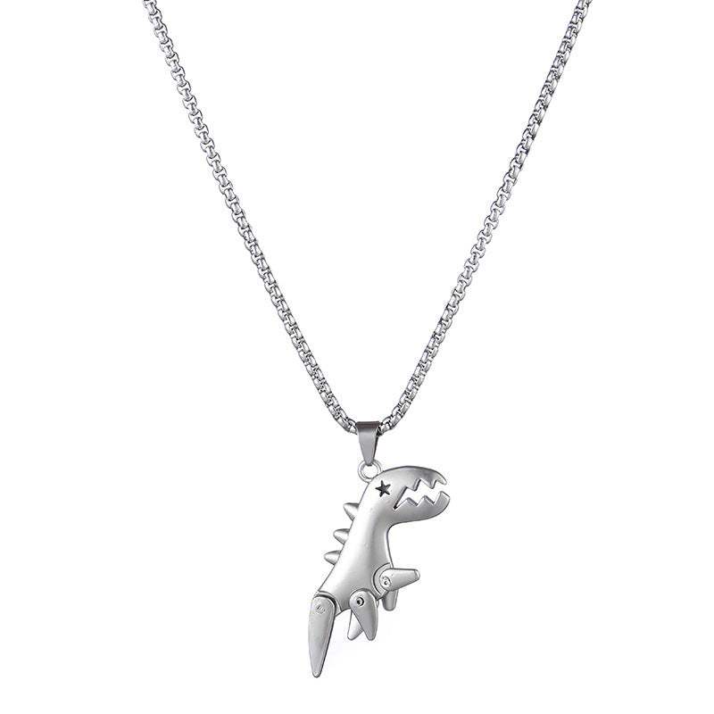 Colliers Disco de dinosaures mobiles en acier titane pour femmes, hommes et Hop