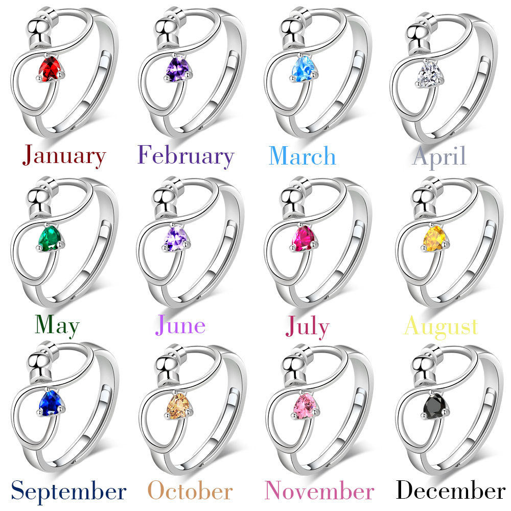 Birthstone Rotating Decompression Heart-shaped Infinite Couple Rings
