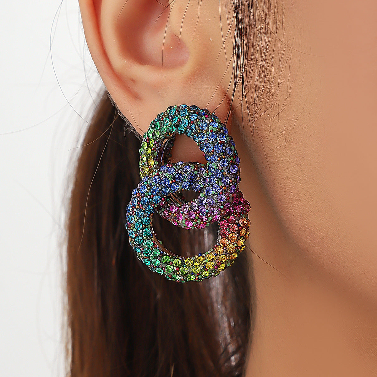Damen-Ohrringe mit vollem Diamanten in Regenbogenfarben, Abendkleid-Accessoires