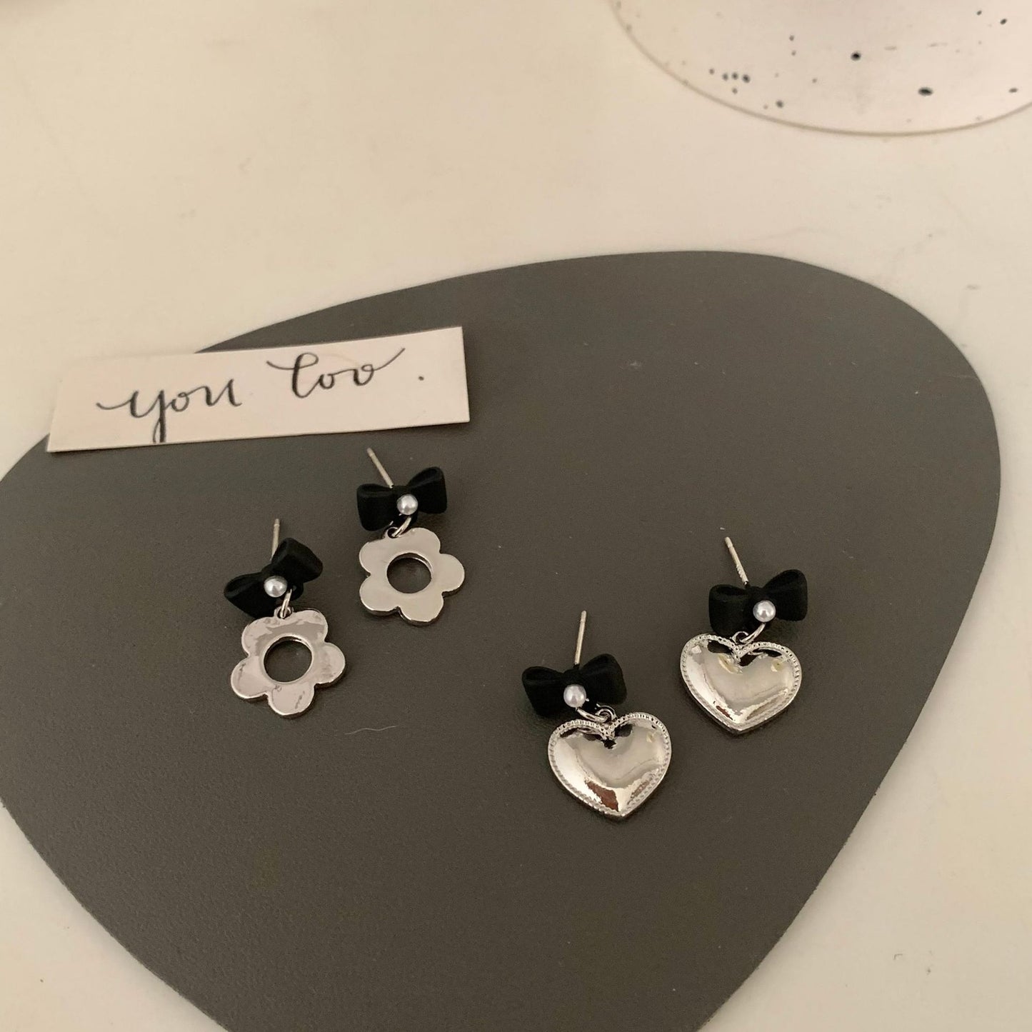 Love Heart Flowers Bow Cold Style Earrings
