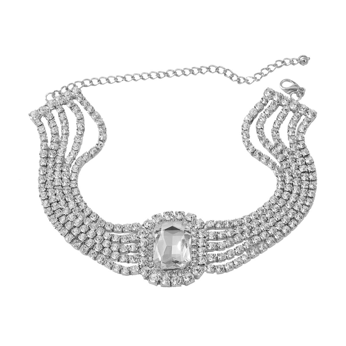 Colliers en cuivre avec strass carrés exagérés pour femmes, pleins de diamants