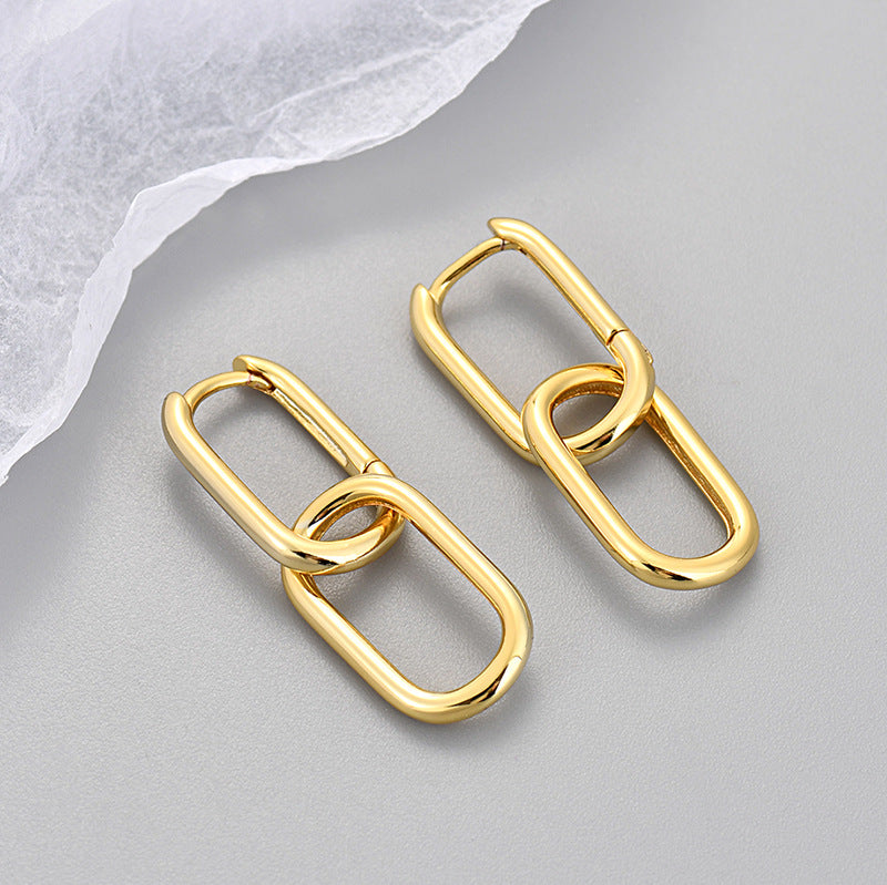Binaural Creative High-grade Geometric Square Frosty Ear Buckle