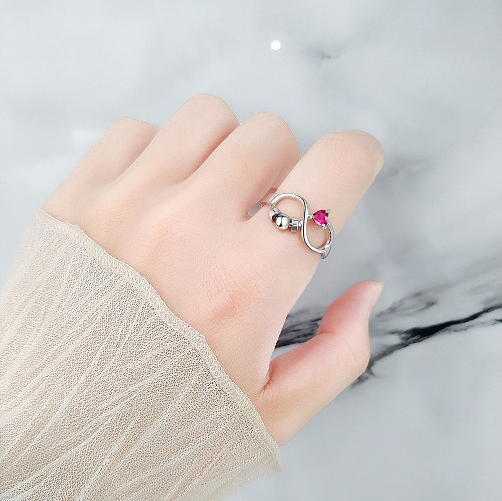 Birthstone Rotating Decompression Heart-shaped Infinite Couple Rings