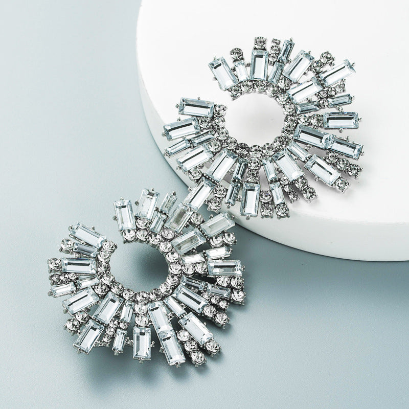 Alloy Inlaid Color Rhinestone Sunflower Female Super Earrings