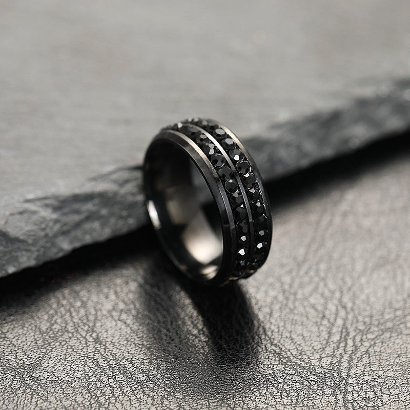 Women's Stainless Ornament Double Row Full Rhinestone Rings