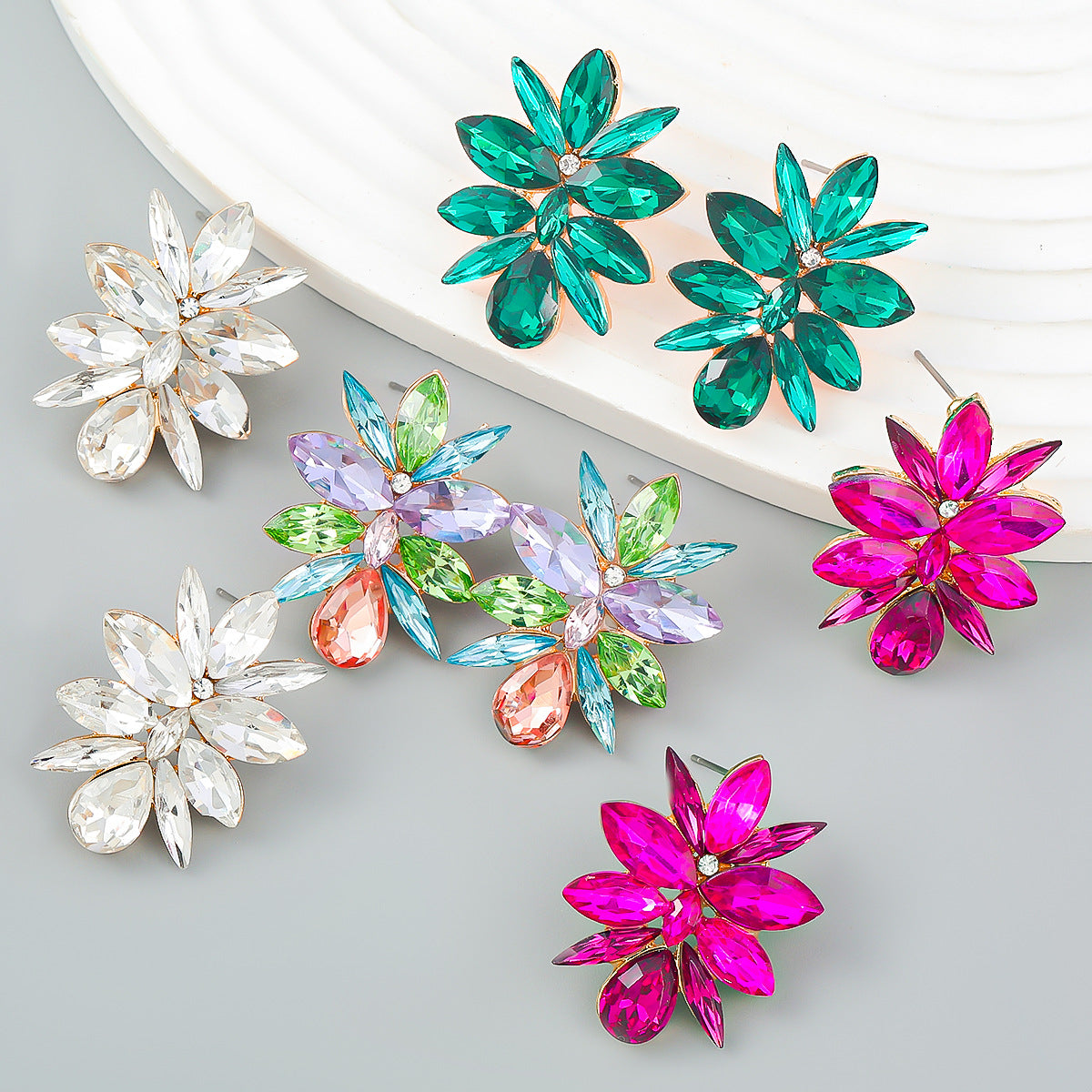 Stylish Colored Diamond Series Alloy Flower Earrings