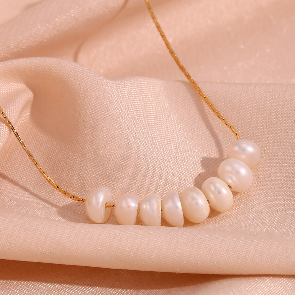 Women's Fashion Temperament Stainless Steel Gold Plated Freshwater String Of Necklace