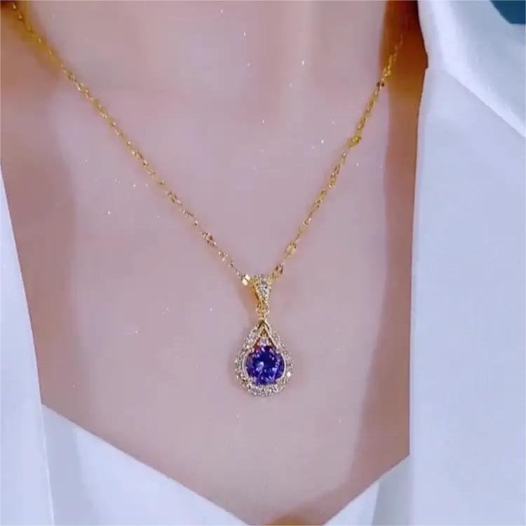 Incrustation de gouttes d'eau en Zircon violet pour femmes, colliers de luxe légers à la mode
