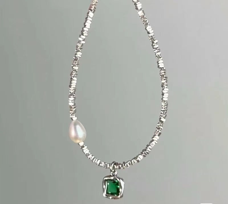 Colliers en Zircon vert à motif carré élégant à la mode pour femmes