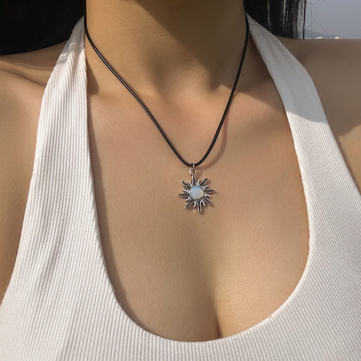 Colliers avec ligne de cire Simple pour femmes, collier solaire Turquoise