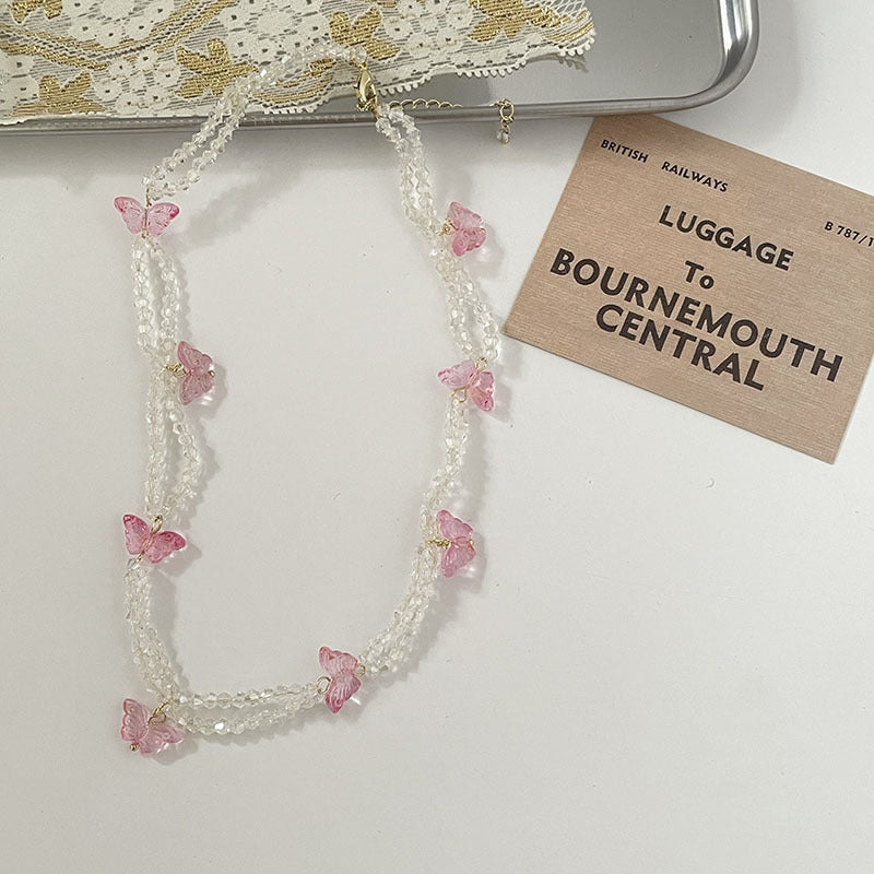 Layer Crystal String Beads Design Twin Necklaces