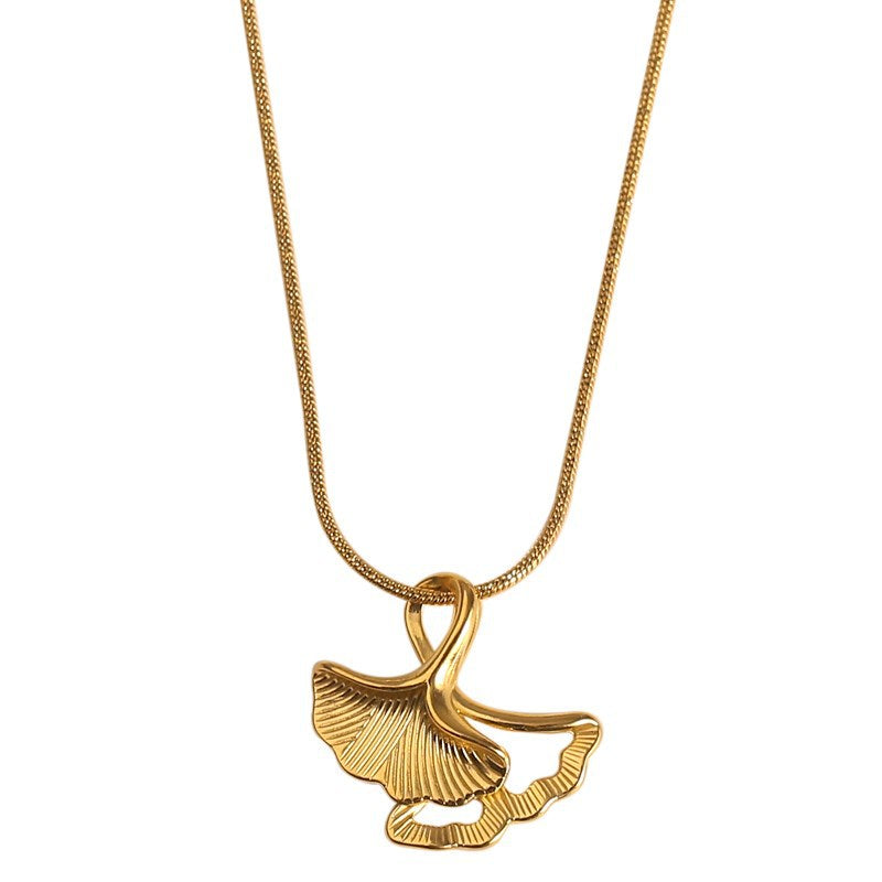 Leaf Pendant Clavicle Chain Gold Titanium Necklaces