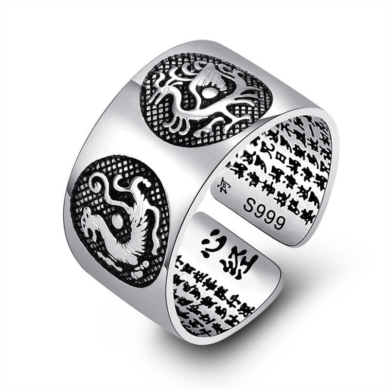 Women's & Men's & Thai Sier Tarnish Lotus Vintage Pisces Domineering Glossy Wide Rings