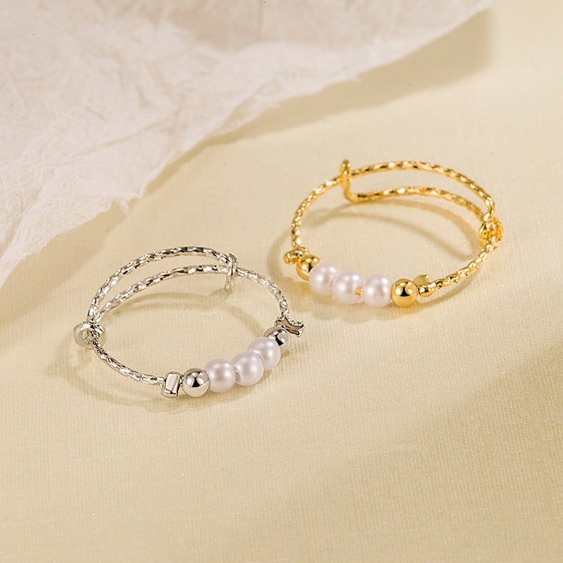 Women's Three-piece Pearl High-grade Adjustable Design Fashionable Rings
