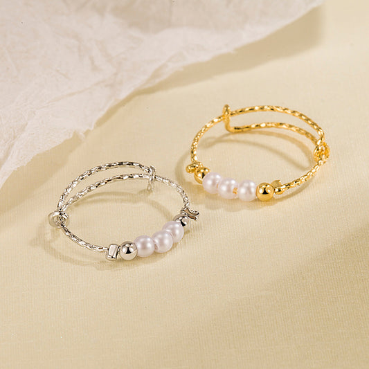 Women's Three-piece Pearl High-grade Adjustable Design Fashionable Rings