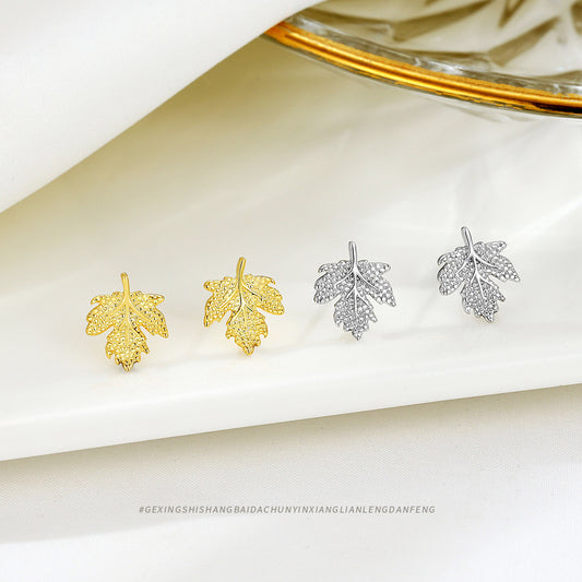 Women's Sterling Sier Maple Leaf Korean Style Unique Earrings