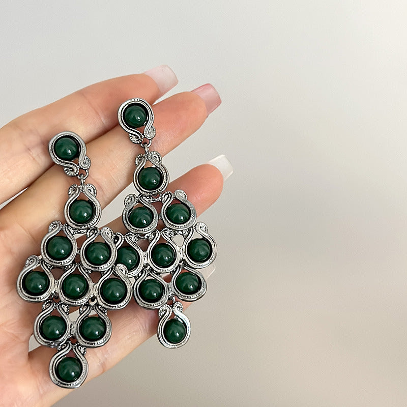 Red Colored Glaze Phoenix Tail Scales Long Earrings