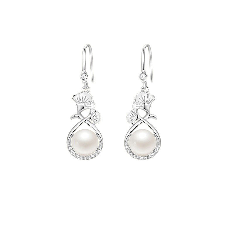 Sier Carnation Freshwater Pearl Light Luxury Flower Jewelry Set