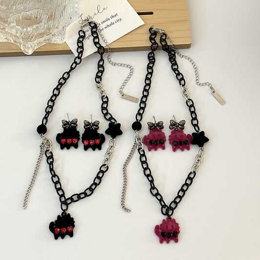 Women's Style Love Dark Personality Black Cat Pendant Flocking Necklaces