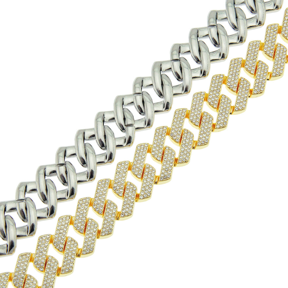 Men's Hop Diamond Three-row Drill Cuban Motorcycle Necklaces