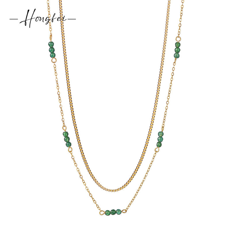 Colliers à chaîne de pull double en acier et perles