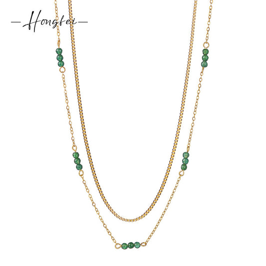 Colliers à chaîne de pull double en acier et perles