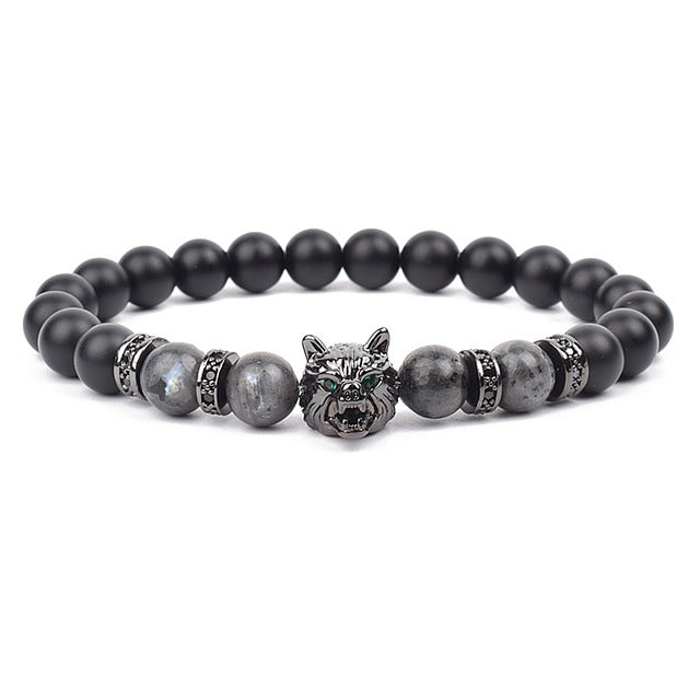 Dominierende Wolfskopf-Armbänder für Herren mit mikroeingelegtem Zirkon