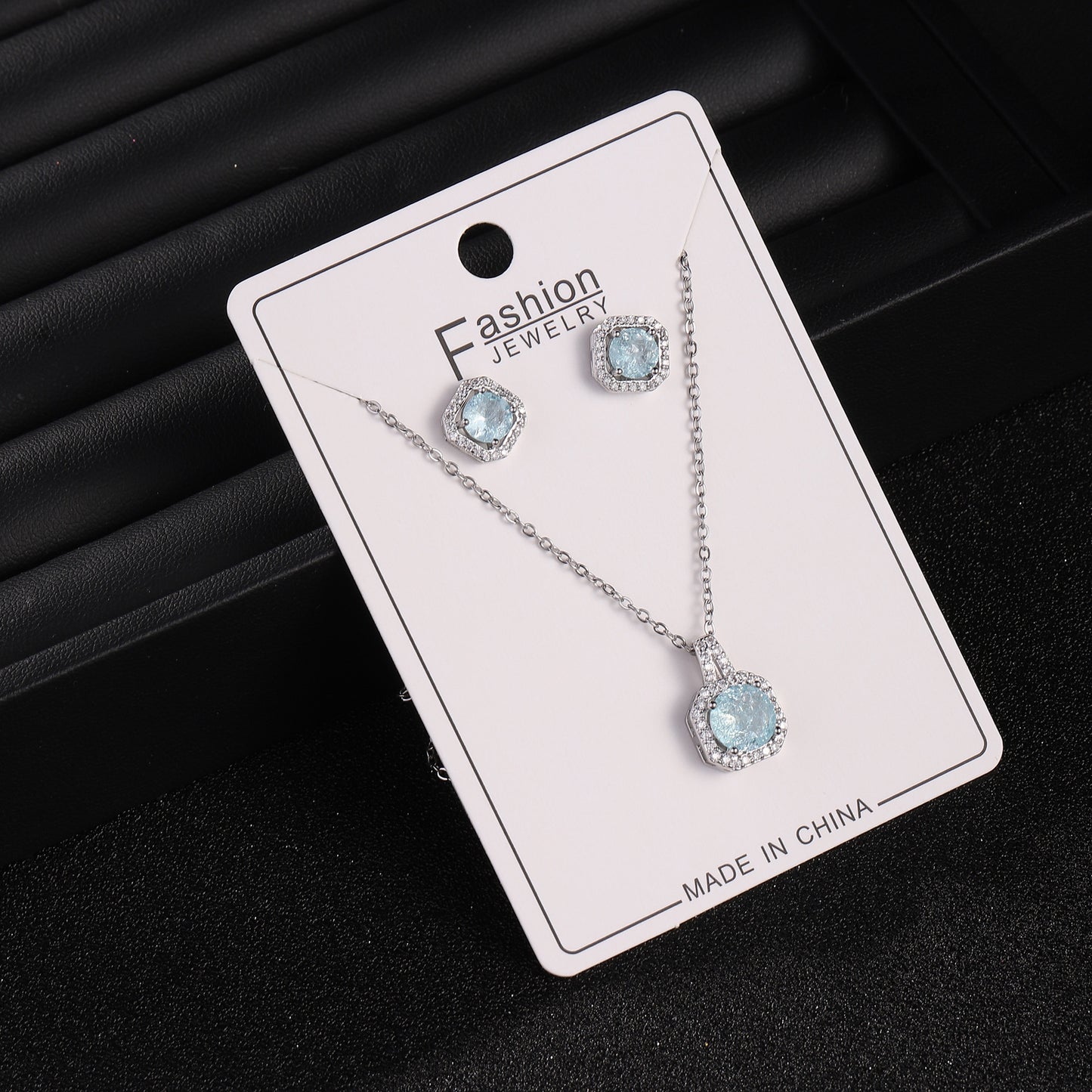 Live Broadcast Zircon Full Diamond Perfume Bottle Square Bag Earings Jewelry Set