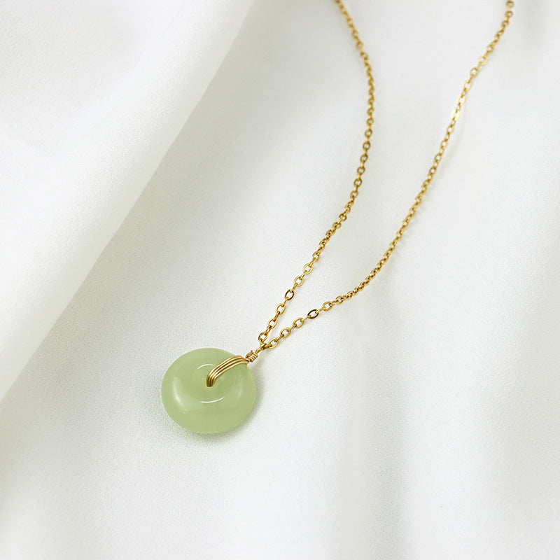 Women's Luxury Minority Jade Ornament Longevity Lock Necklaces