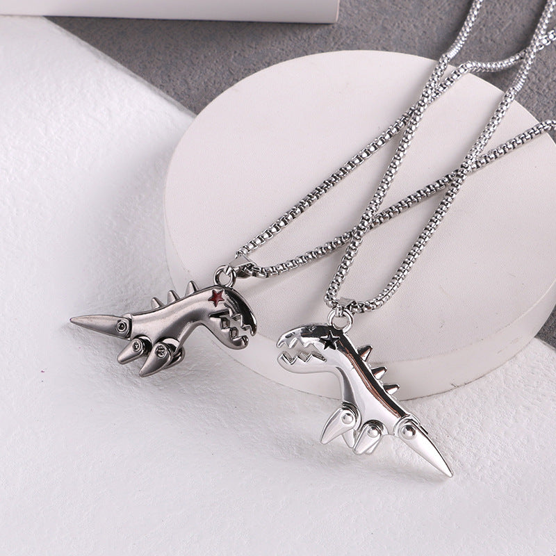 Colliers Disco de dinosaures mobiles en acier titane pour femmes, hommes et Hop