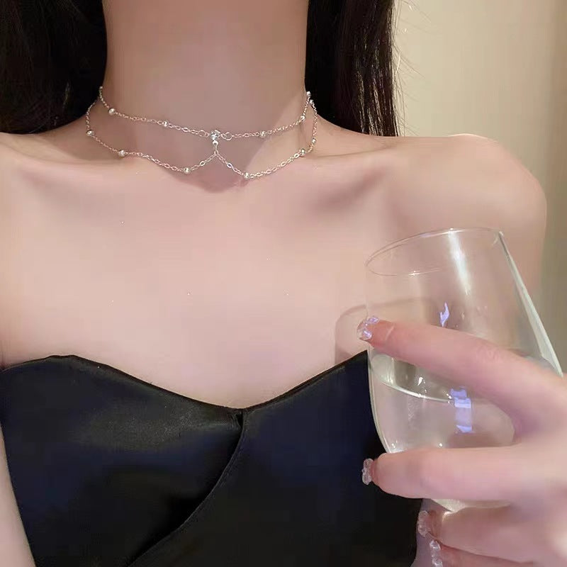 Women's Simple Chain Round Beads Design High-grade Temperament Necklaces