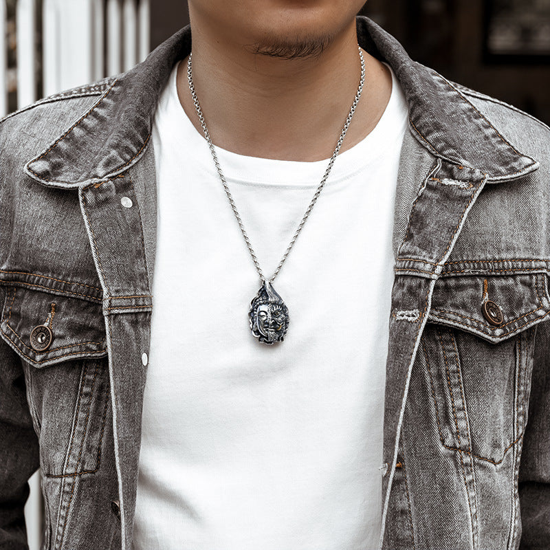 Men's Sier Pendant Buddha Magic Flash Of Thought Necklaces