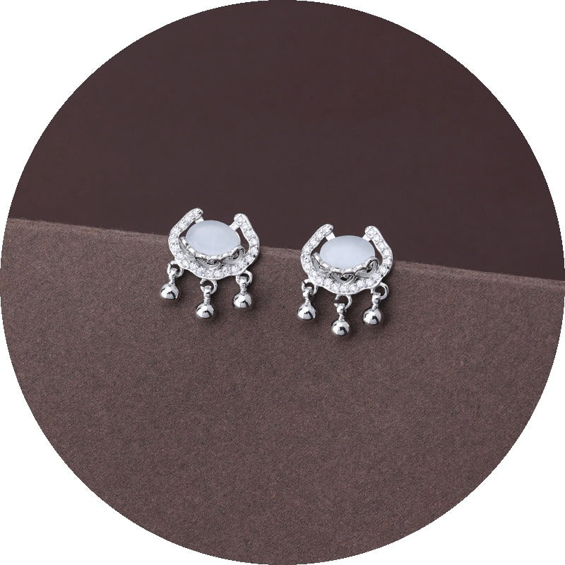 Longevity Lock Opal Female Temperament Peace Buckle Earrings