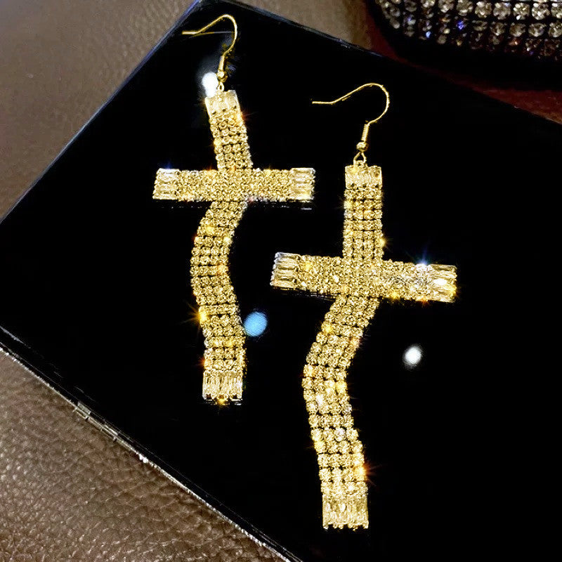 Damen-Ohrringe mit Kreuz, lang, temperamentvoll, trendig, schlicht