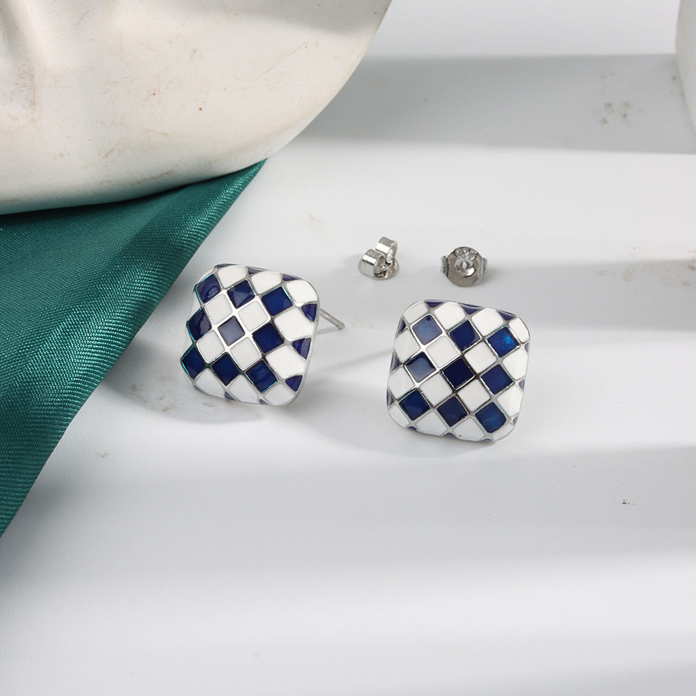 Plaid Square Enamel Lady Temperamental Fresh Stylish Rings
