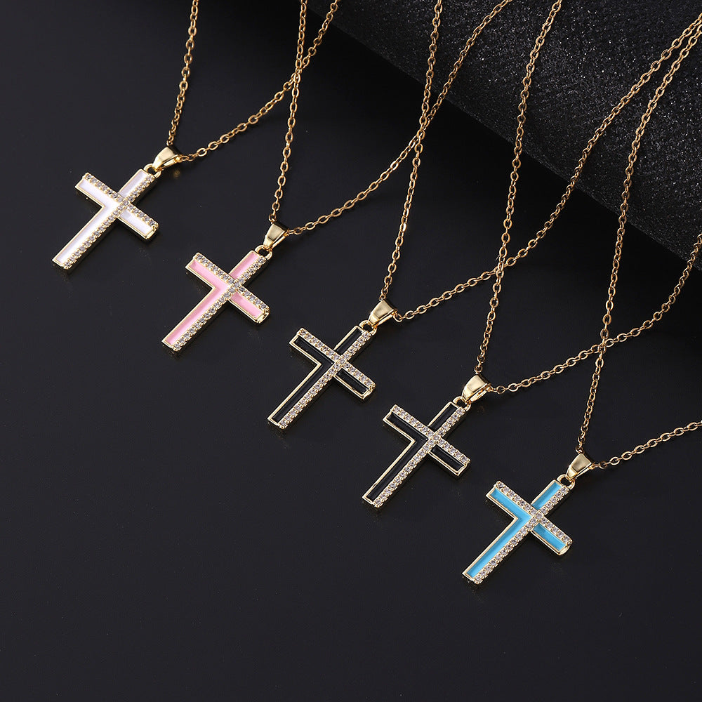 Women's Hip Hop Fashion Cross Oil Dripping Necklaces