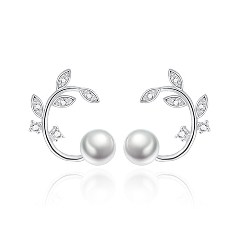 Fresh Flower Pearl Simple Branches Ear Earrings
